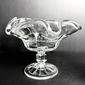 Vintage Viking Glass Ashley Clear Footed Candy Dish With Ruffle Top MCM MINT